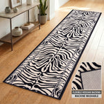 Zebra Print Stair Runner, Black and Cream Animal Print Hessian Backed Hallway Runner, 60cm Wide, 9mm Pile, Custom Length