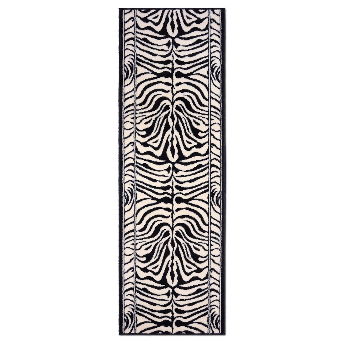 Zebra Print Stair Runner, Black and Cream Animal Print Hessian Backed Hallway Runner, 60cm Wide, 9mm Pile, Custom Length