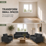 Brixton Dark Grey Fabric Sofa Suite, Armchair, 2 Seater and 3 Seater Set, Linen Look with Solid Wood Frame