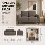 Brixton Dark Brown Fabric Sofa, 2 Seater Linen Look Settee with Solid Wood Frame, Foam Cushions and Steel Legs
