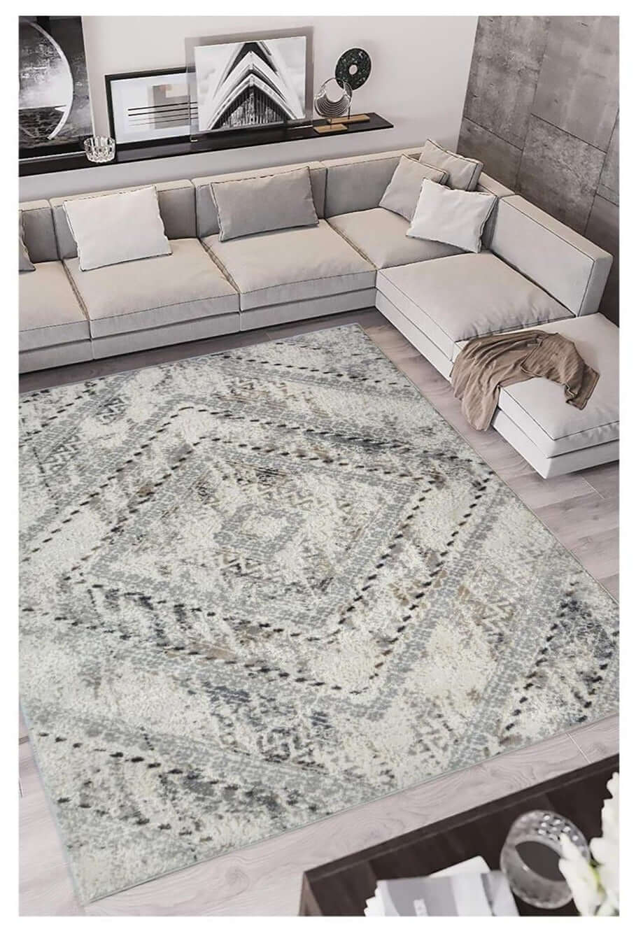Abstract Vintage Cream & Grey Rug | D176A - Bargainia.com - 5053095217384 - D176A-HIM38080/150