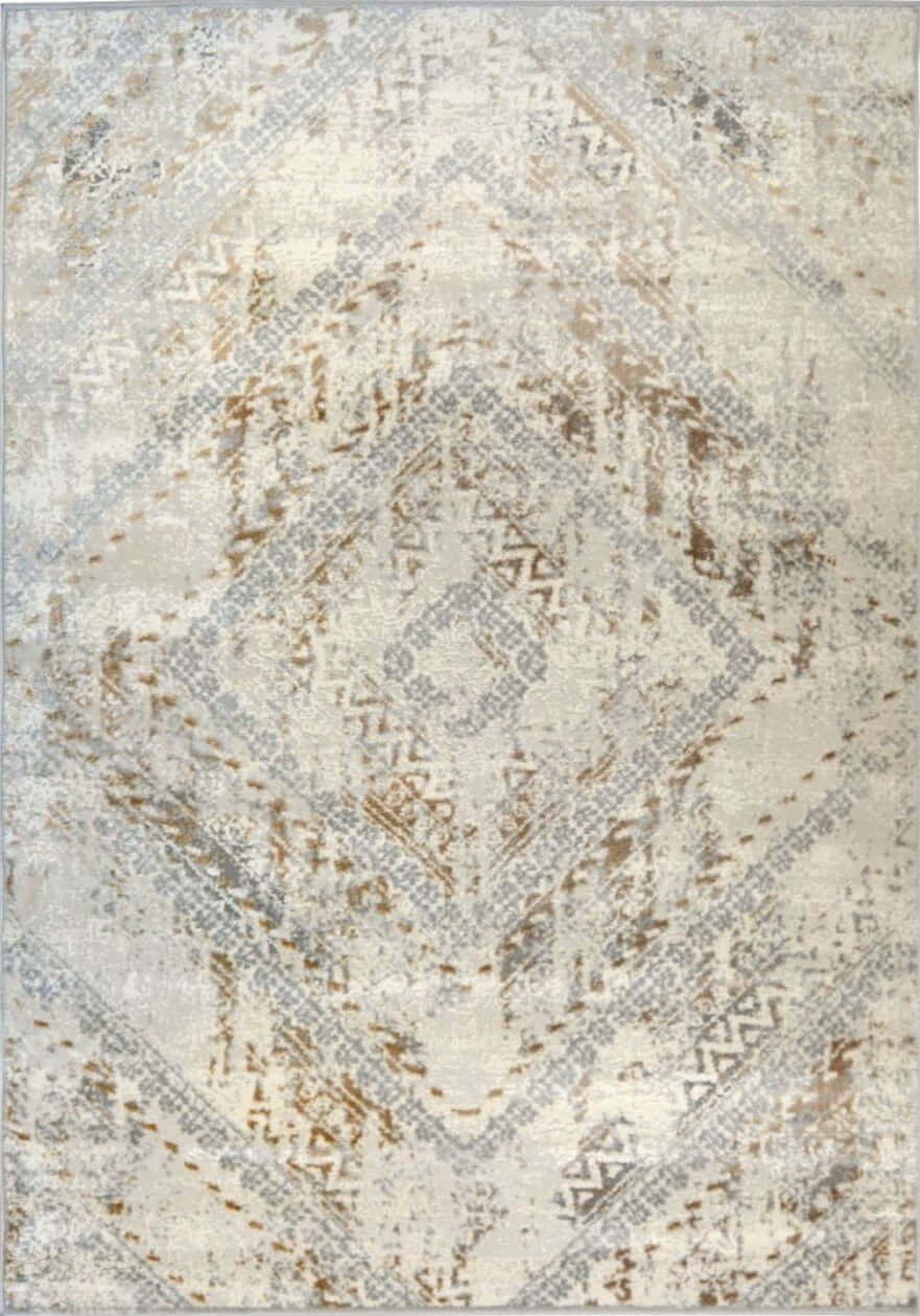 Abstract Vintage Cream/Ochre Rug | D176F - Bargainia.com - 5053095213058 - D176F-HIL34080/150