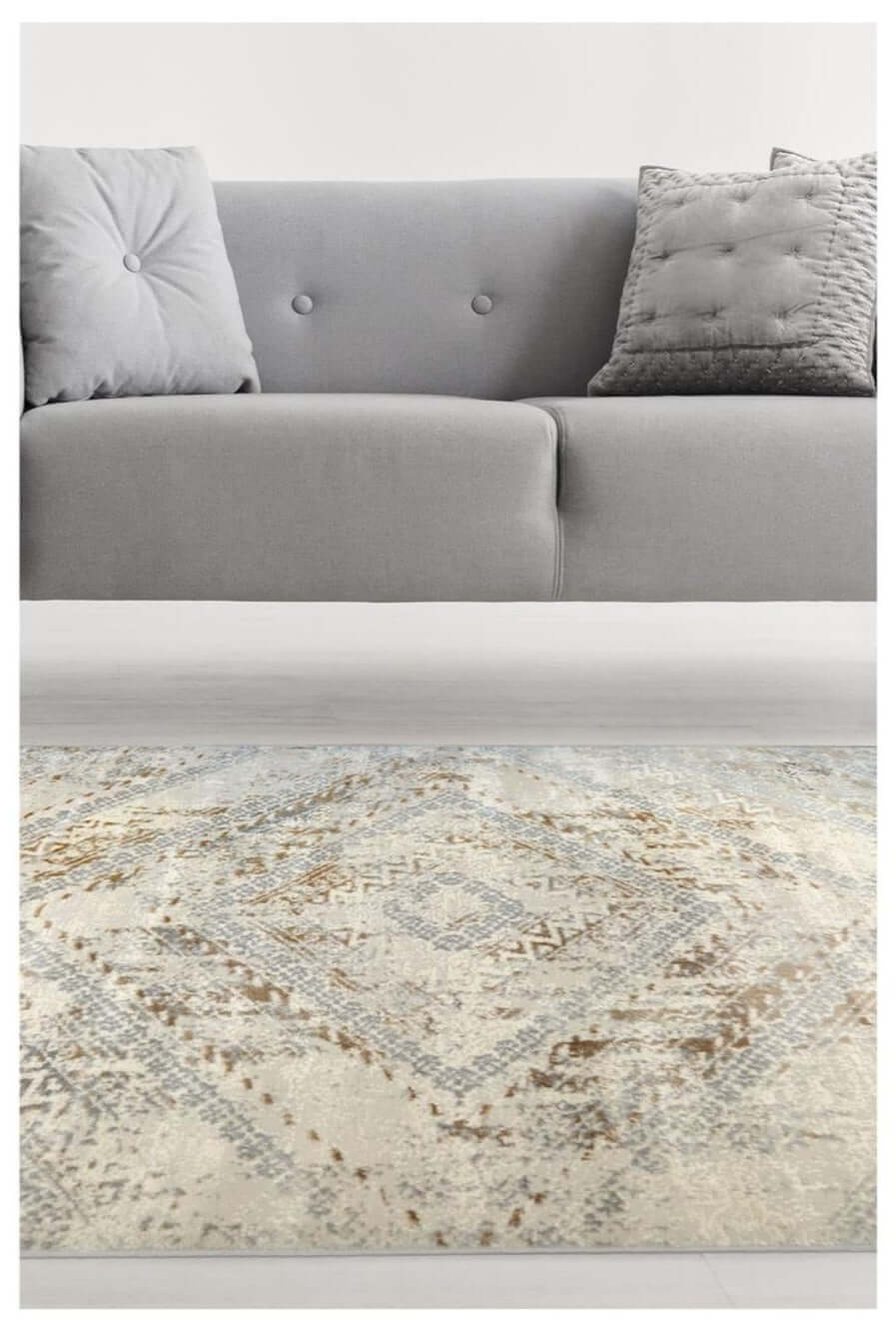 Abstract Vintage Cream/Ochre Rug | D176F - Bargainia.com - 