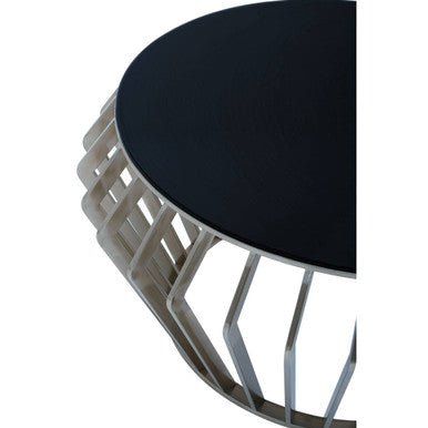 Ackley Silver Round Coffee Table with Black Glass - Bargainia.com - 5018705475769