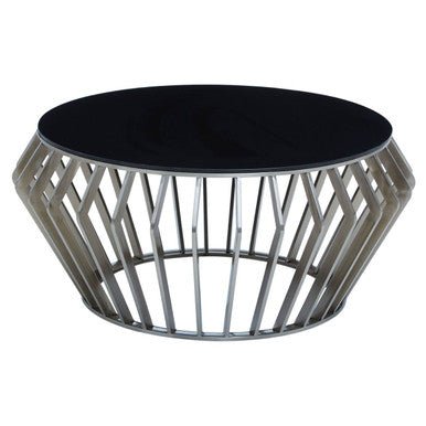 Ackley Silver Round Coffee Table with Black Glass - Bargainia.com - 5018705475769