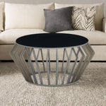 Ackley Silver Round Coffee Table with Black Glass - Bargainia.com - 5018705475769