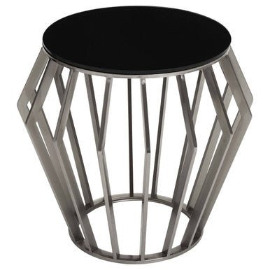 Ackley Silver Round Side Table with Black Glass - Bargainia.com - 5018705475745