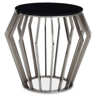 Ackley Silver Round Side Table with Black Glass - Bargainia.com - 5018705475745