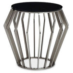 Ackley Silver Round Side Table with Black Glass - Bargainia.com - 5018705475745