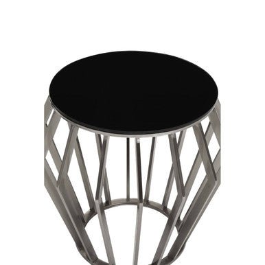 Ackley Silver Round Side Table with Black Glass - Bargainia.com - 5018705475745