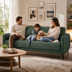 Brixton Green Linen Look Fabric 3 Seater Sofa, Modern Couch with Foam Cushions and Black Steel Legs