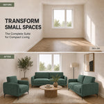 Brixton Green Fabric Sofa Suite, Armchair, 2 Seater and 3 Seater Set, Linen Look with Solid Wood Frame