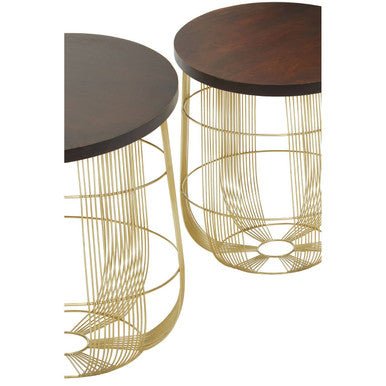 Agra Set Of 2 Side Tables In Mango Wood And Brass Finish - Bargainia.com - 5018705443577