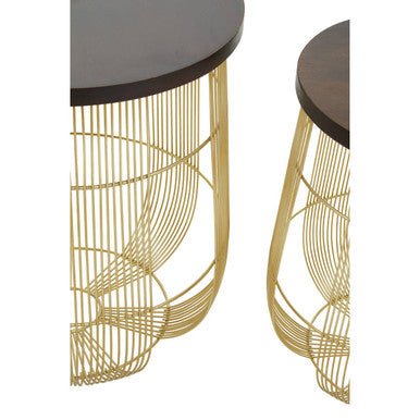 Agra Set Of 2 Side Tables In Mango Wood And Brass Finish - Bargainia.com - 5018705443577
