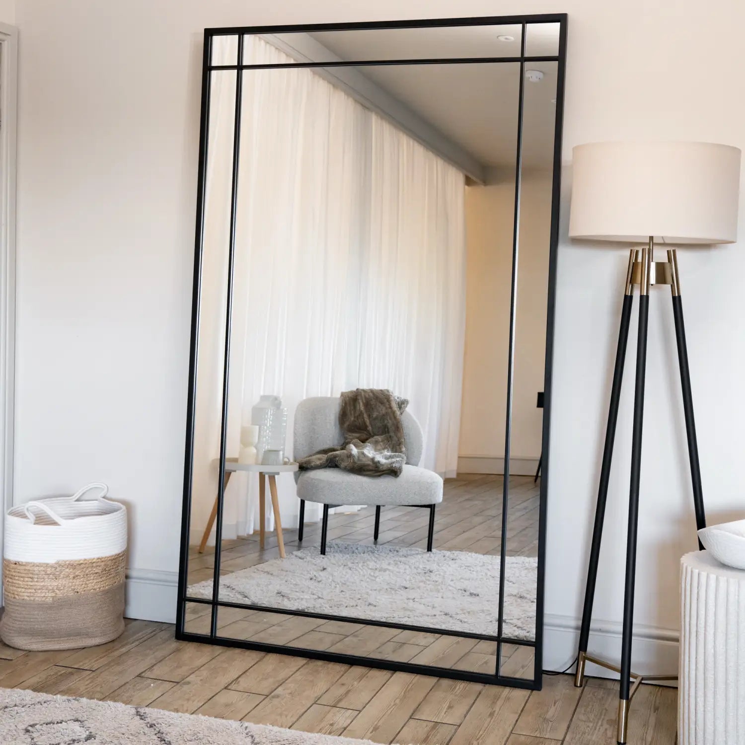 Aimi - Full Length Black Metal Rectangle Window Mirror - 200cm x 120cm - Bargainia.com - 5061083360011 - AIM200120BLK