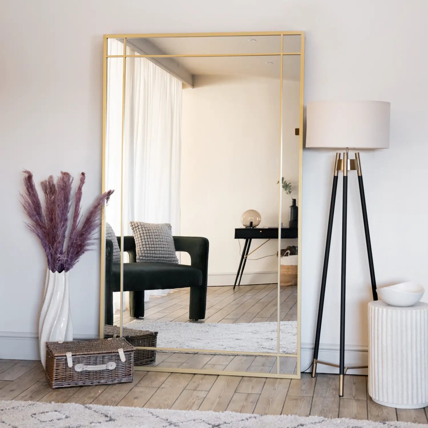Aimi - Full Length Gold Metal Rectangle Window Mirror - 180cm x 105cm - Bargainia.com - 5061083360028 - AIM180105GLD