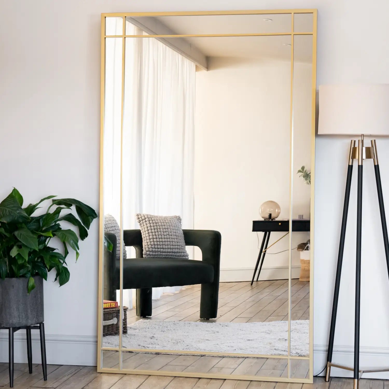 Aimi - Full Length Gold Metal Rectangle Window Mirror - 180cm x 90cm - Bargainia.com - 5065017296698 - AIM18090GLD