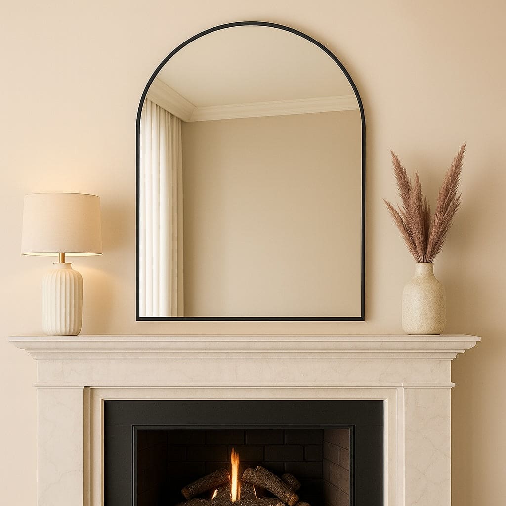 Akiko - Black Metal Arched Mirror - 120cm x 95cm - Bargainia.com - 5061083361285 - AKI12095BLK
