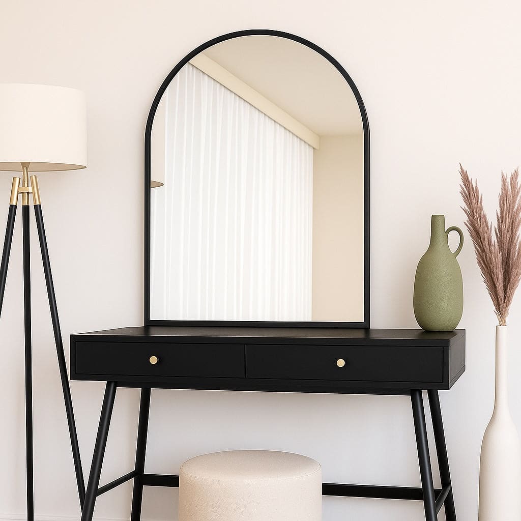 Akiko - Black Metal Arched Mirror - 120cm x 95cm - Bargainia.com - 5061083361285 - AKI12095BLK