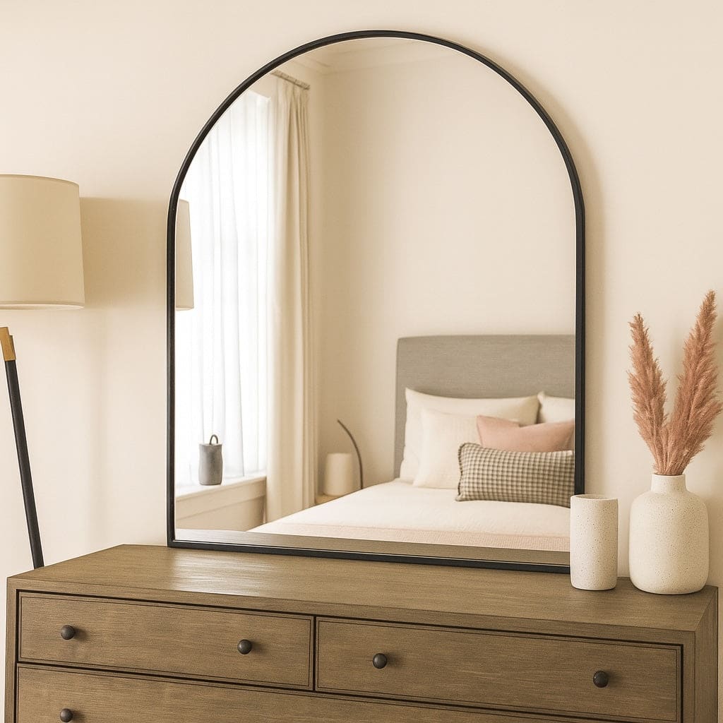 Akiko - Black Metal Arched Mirror - 120cm x 95cm - Bargainia.com - 