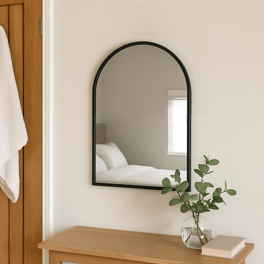 Akiko - Black Metal Arched Mirror - 70cm x 50cm - Bargainia.com - 5061083361247 - AKI7050BLK