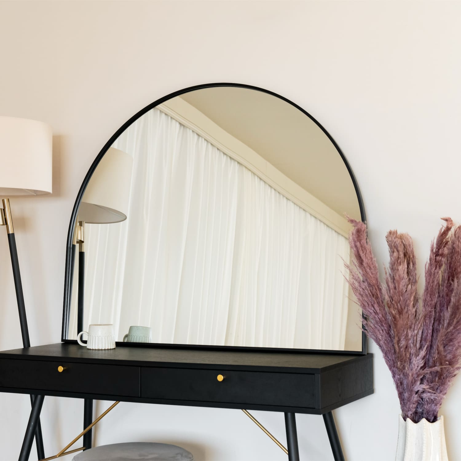 Akiko - Black Metal Arched Mirror - 95cm x 120cm - Bargainia.com - 5065017296766 - AKI95120BLK