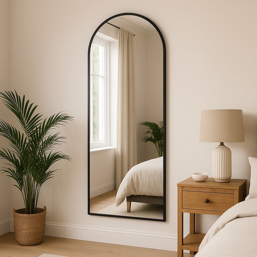 Akiko - Full Length Black Metal Arched Mirror - 160cm x 60cm - Bargainia.com - 5061083361254 - AKI16060BLK