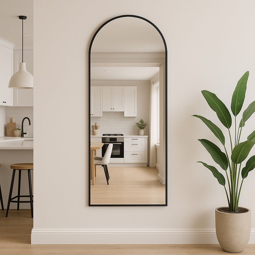 Akiko - Full Length Black Metal Arched Mirror - 160cm x 60cm - Bargainia.com - 5061083361254 - AKI16060BLK