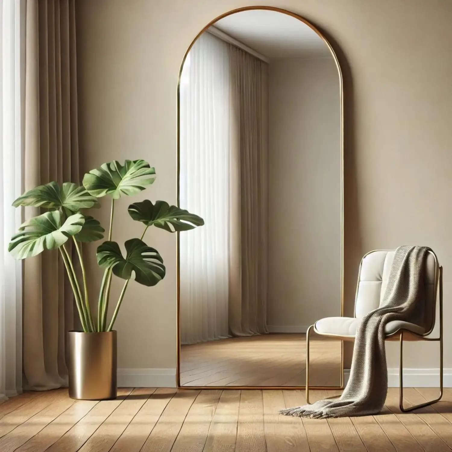 Akiko - Full Length Gold Metal Arched Mirror - 160cm x 60cm - Bargainia.com - 5061083361261 - AKI16060GLD