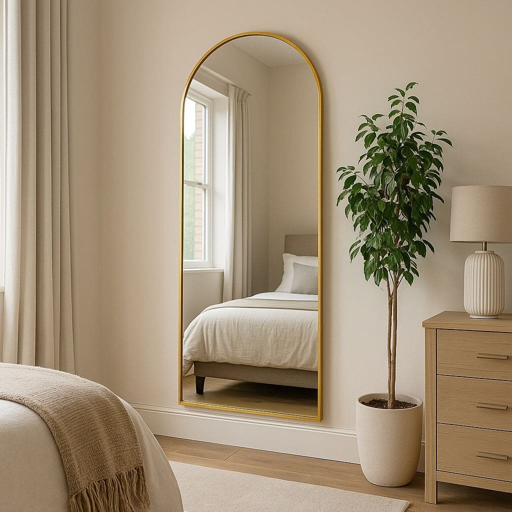 Akiko - Full Length Gold Metal Arched Mirror - 160cm x 60cm - Bargainia.com - 5061083361261 - AKI16060GLD