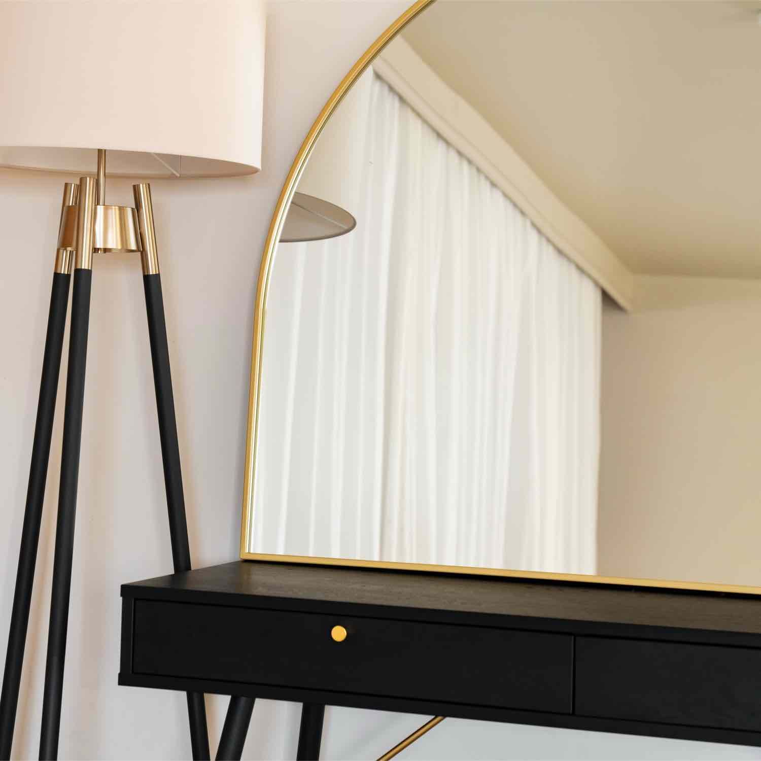 Akiko - Gold Metal Arched Mirror - 95cm x 120cm - Bargainia.com - 5065017296773 - AKI95120GLD