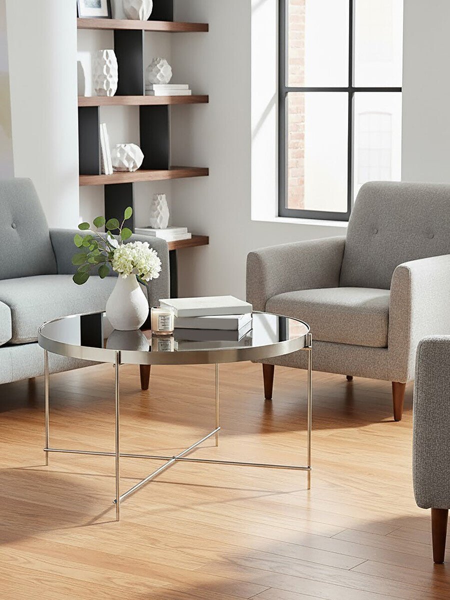 Allure Large Grey Mirror Round Side Table - Bargainia.com - 5018705389738