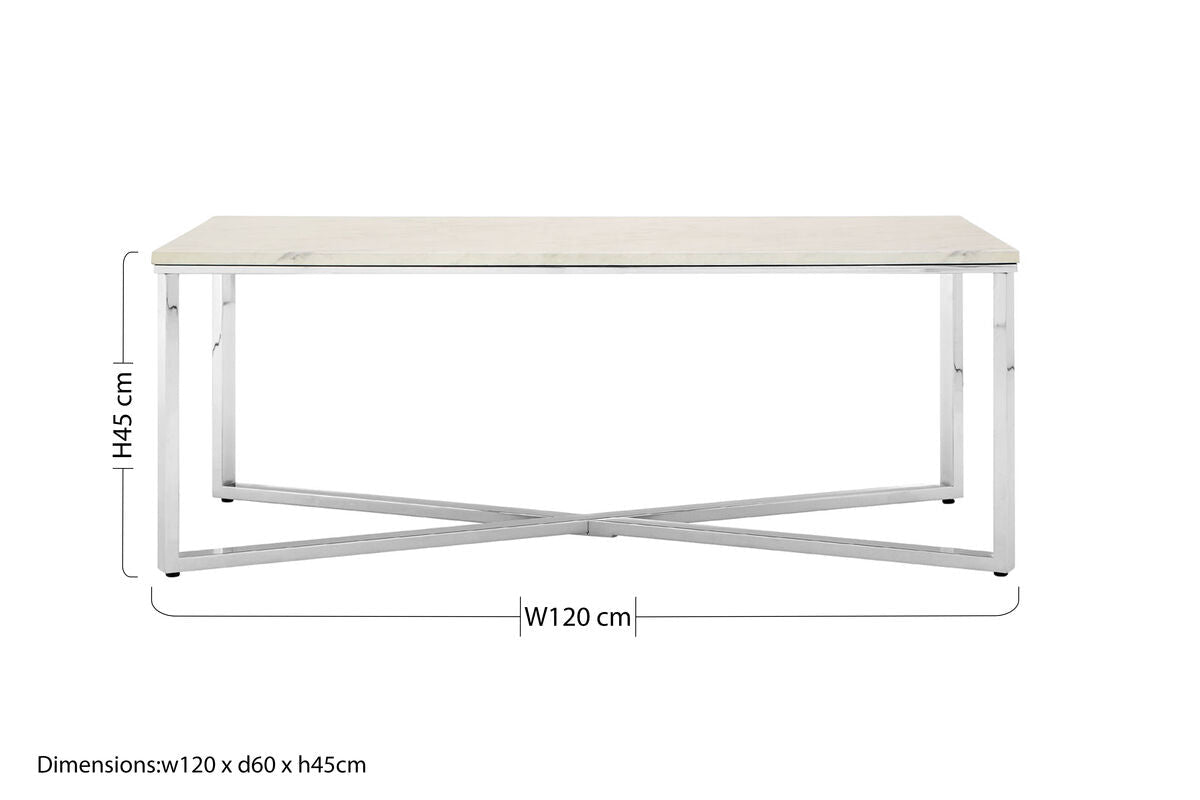Allure White Faux Marble Chrome Coffee Table - Bargainia.com - 5018705389219