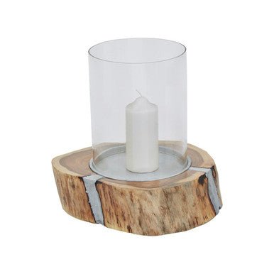 Almora Large Acacia and Glass Hurricane Candle Holder - Bargainia.com - 5018705451664