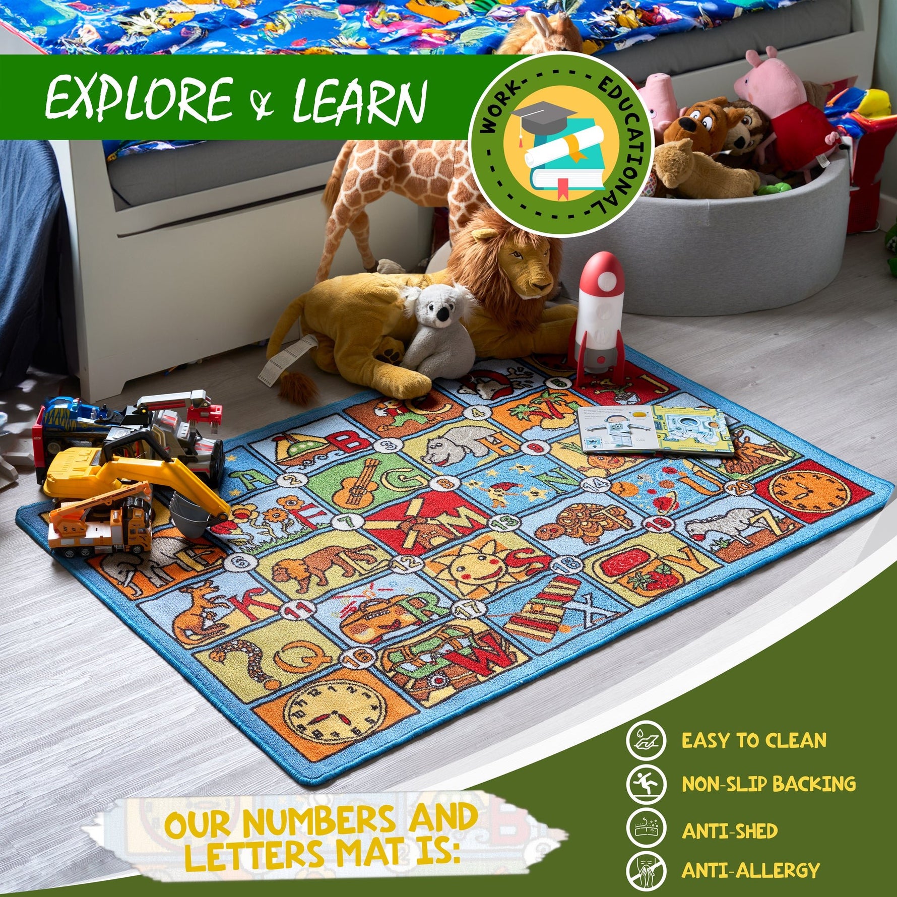 Alphabet Play Mat Nursery Play Room Non Slip Rug - Bargainia.com - 