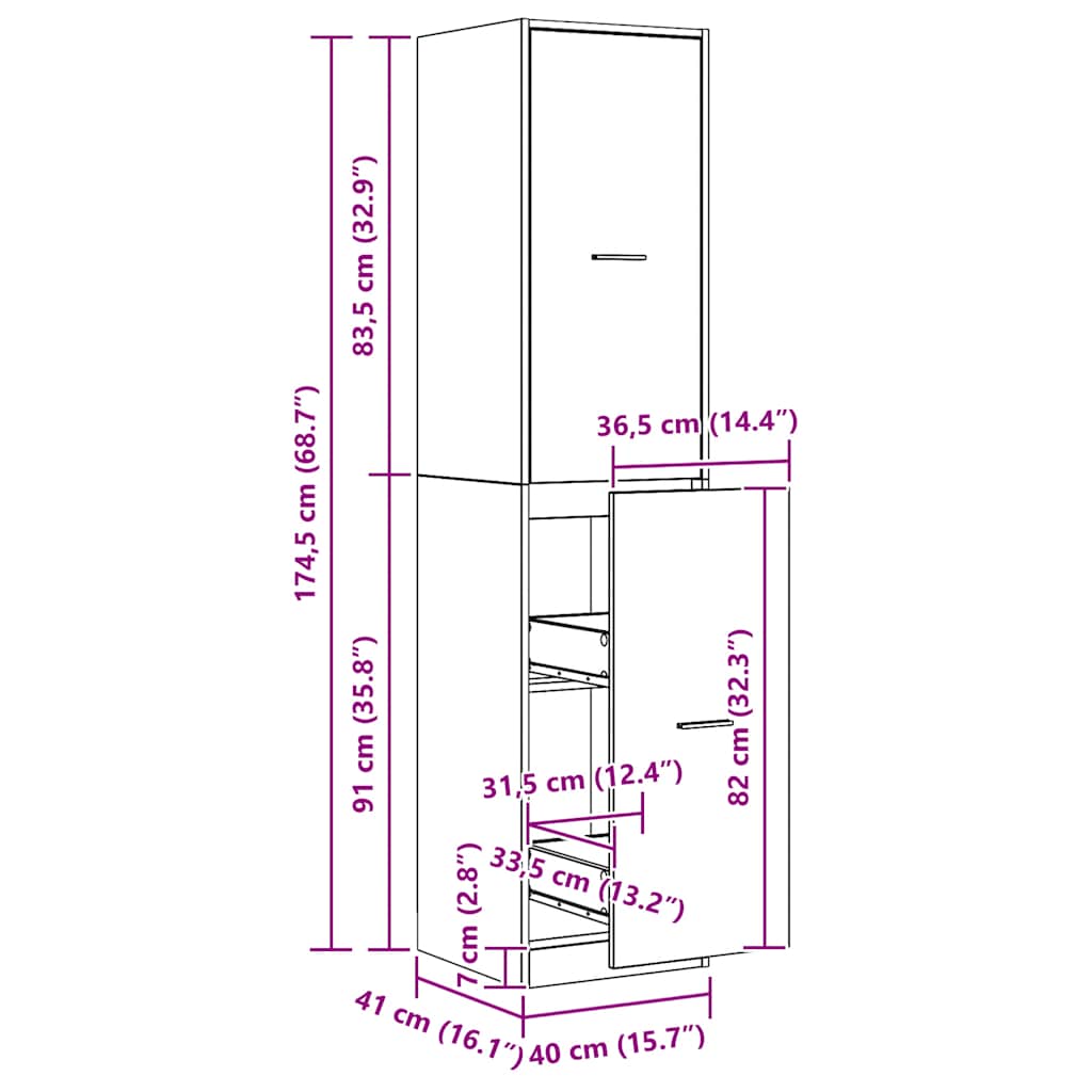 Apothecary Cabinet Artisian Oak 40x41x174.5 cm Engineered Wood - Bargainia.com - 8721158406088 - 3309653