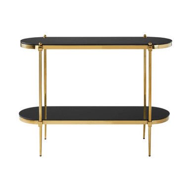 Arezzo 2 Tier Gold Console Table with Black Tempered Glass - Bargainia.com - 5018705414782