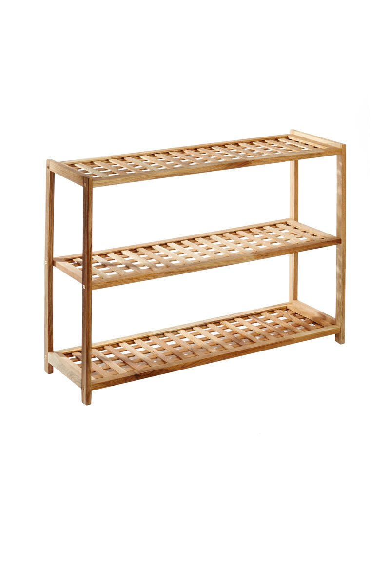 Arla 3 Tier Walnut Wood Grid Design Shoe Rack - Bargainia.com - 5018705711478