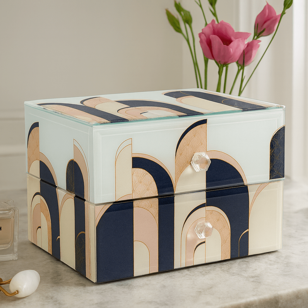 Art Deco Jewellery Box With Drawers - 16cm x 12cm x 13cm - Bargainia.com - 