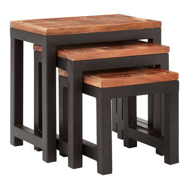 Artisan Set of Three Acacia Wood and Metal Nesting Tables - Bargainia.com - 5018705398396