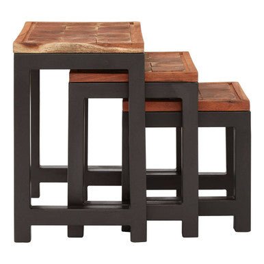 Artisan Set of Three Acacia Wood and Metal Nesting Tables - Bargainia.com - 5018705398396