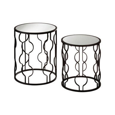 Avantis Black Metal and Mirror Set Of 2 Side Tables - Bargainia.com - 5018705413068