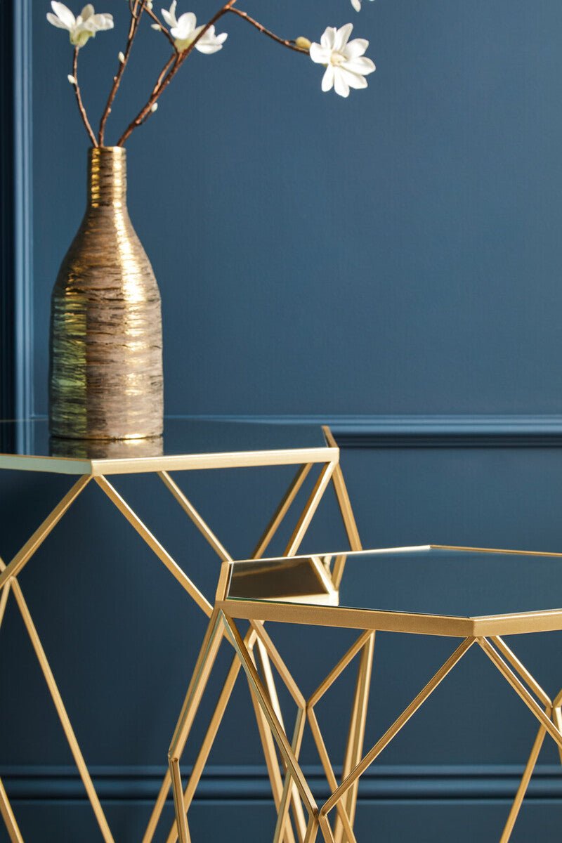 Avantis Set Of 2 Hexagonal Mirrored Top Side Tables - Bargainia.com - 5018705453545