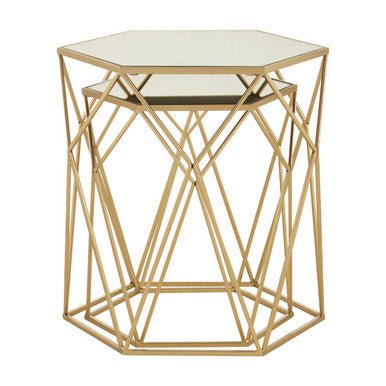 Avantis Set Of 2 Hexagonal Mirrored Top Side Tables - Bargainia.com - 5018705453545