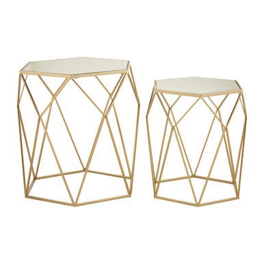 Avantis Set Of 2 Hexagonal Mirrored Top Side Tables - Bargainia.com - 5018705453545