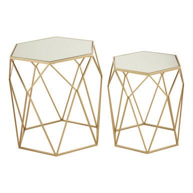 Avantis Set Of 2 Hexagonal Mirrored Top Side Tables - Bargainia.com - 5018705453545