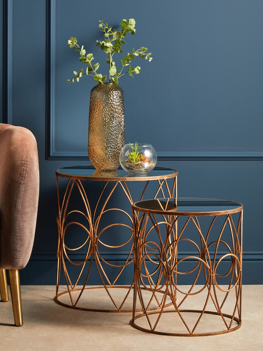 Avantis Set Of Two Antique Finish Frame Round Side Tables - Bargainia.com - 5018705368214