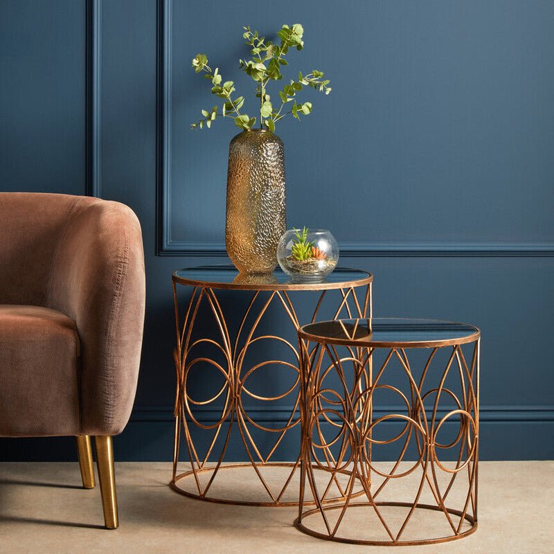 Avantis Set Of Two Antique Finish Frame Round Side Tables - Bargainia.com - 5018705368214