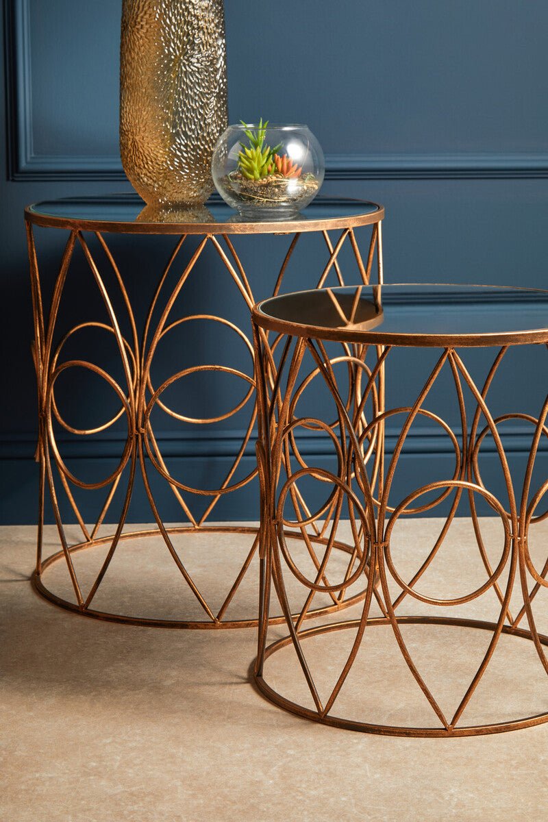 Avantis Set Of Two Antique Finish Frame Round Side Tables - Bargainia.com - 5018705368214