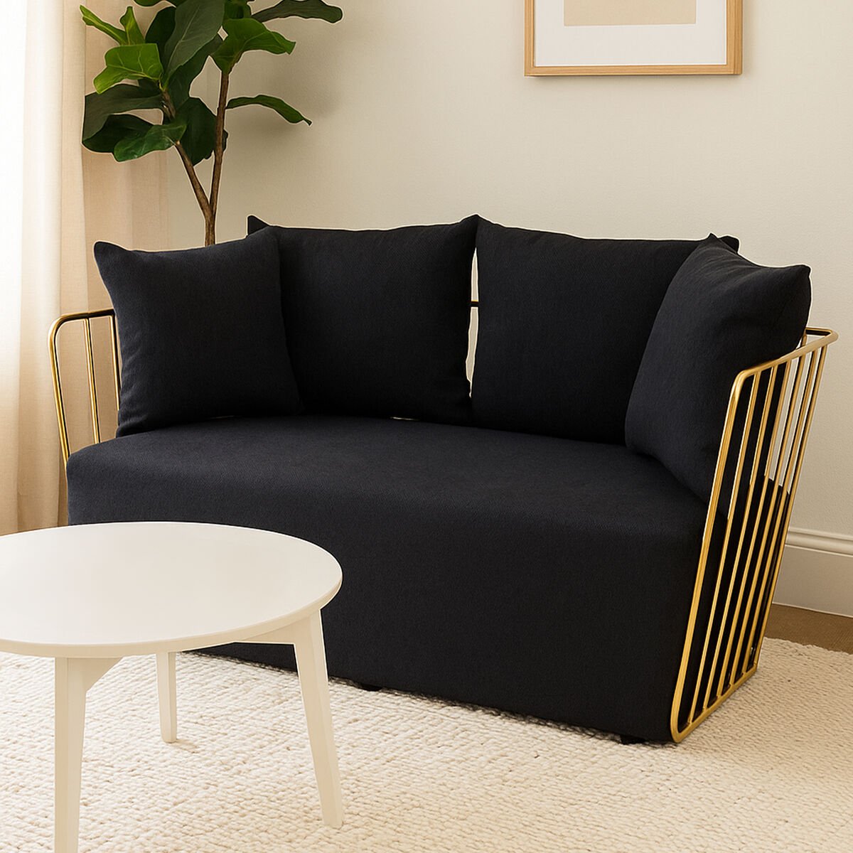 Azalea Two Seat Black Fabric Sofa - Bargainia.com - 